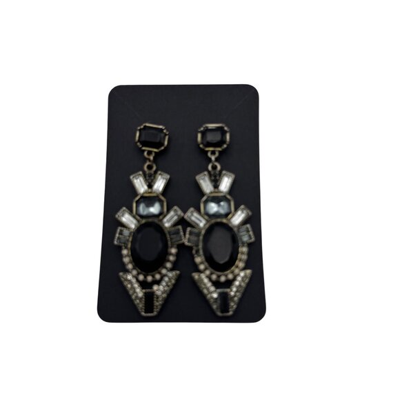Vintage Style Dangle Earrings Black Stone Geometric Design Statement Jewelry - Picture 1 of 3